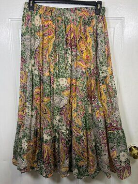 Silverstream Y2K Vintage Gypsy Boho Paisley Maxi Skirt Green Cotton One Size